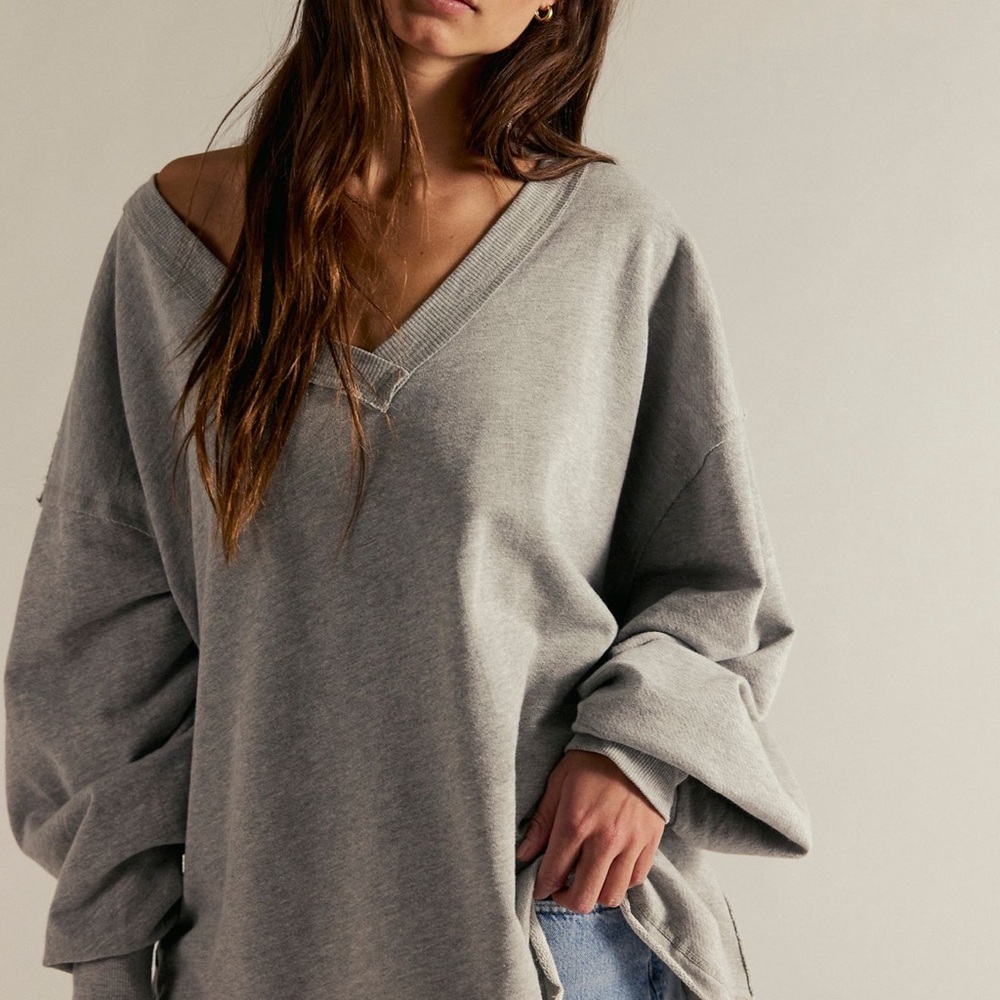 Free People Gray Oversized Sweatshirt